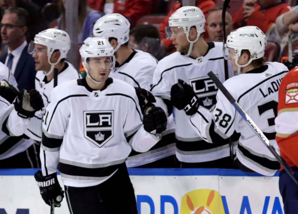 LYNNE SLADKY / THE ASSOCIATED PRESS FILES
Nick Shore celebrates against the Florida Panthers as a member of the L.A. Kings.