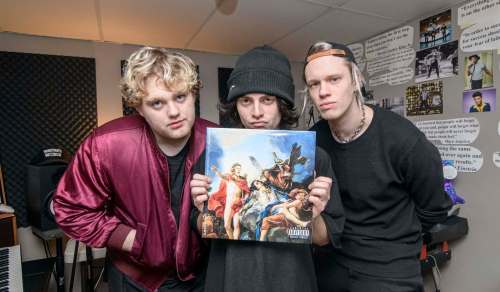 Riley Horbacio (from left), Braedon Horbacio and Ian Willmer of Panicland wrote a Green Day fan-fiction album, combining all the styles and sounds they loved the most from other Green Day records. (Mike Sudoma / Winnipeg Free Press)