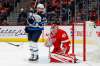 Detroit Red Wings goaltender Jonathan Bernier (45) stops a shot as Winnipeg Jets left wing Mathieu Perreault (85) sets a screen during the teams' Dec. 12 game in Detroit. On Saturday, Perreault said the Jets must stay sharp for big upcoming games. (Paul Sancya/The Associated Press files)