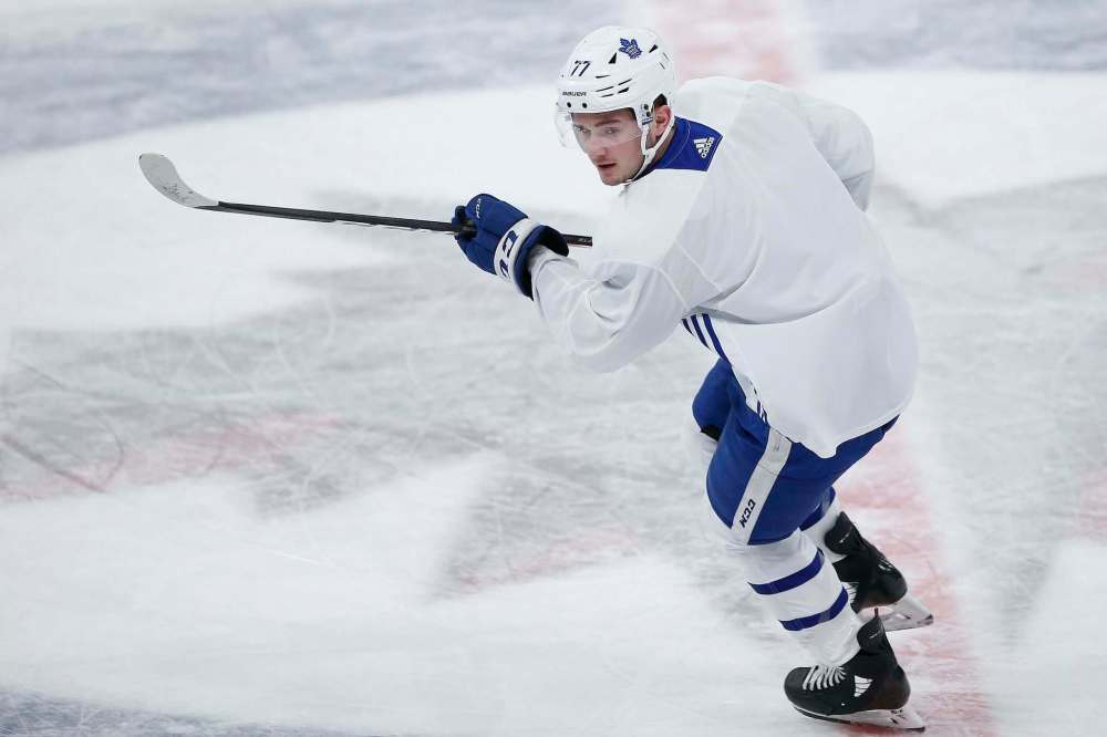 Toronto Maple Leaf Adam Brooks (77) photographed during a pre-game skate in Winnipeg Wednesday, January 1, 2020. (John Woods / Winnipeg Free Press)