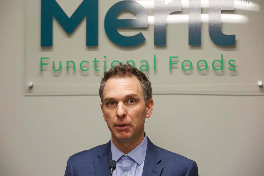 MIKE DEAL / WINNIPEG FREE PRESS
Ryan Bracken, Merit Co-CEO, announces a new project from the Protein Industries Canada supercluster and Merit Functional Foods.