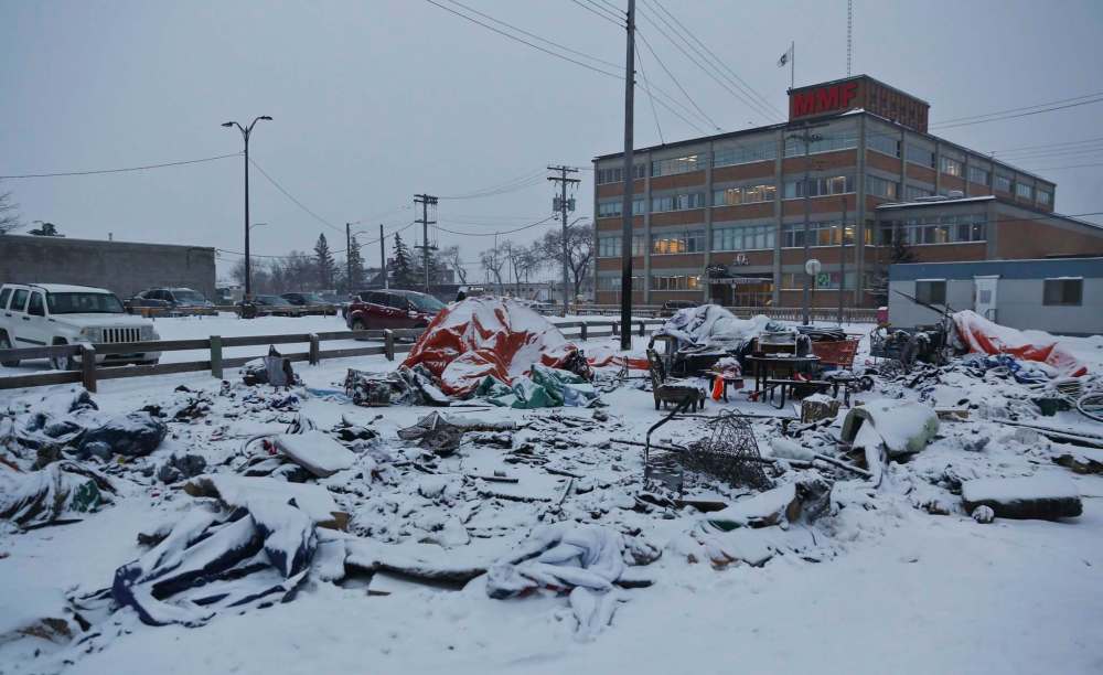 Last week, a nearby teepee — the first of the two erected, less than 10 metres away from the one burned Tuesday — was also destroyed by fire. (Mike Deal / Winnipeg Free Press)