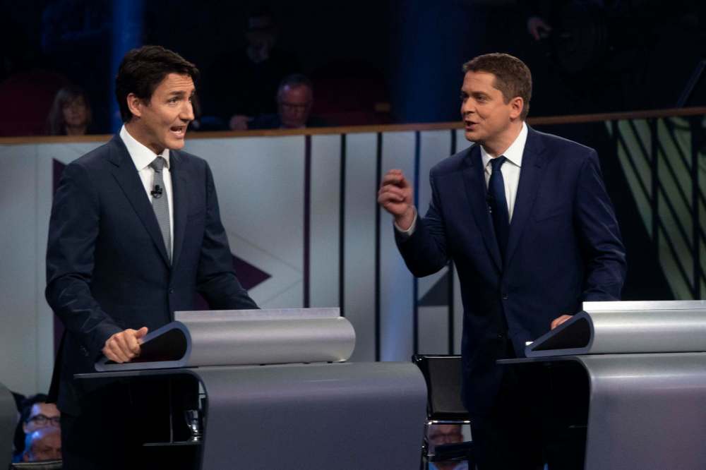 Adrian Wyld / THE CANADIAN PRESS FILES
Liberal Leader Justin Trudeau and Conservative Leader Andrew Scheer take part in a leaders debate on Oct. 10. The Tories are seeking a new leader to replace Scheer.