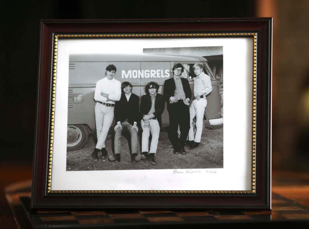 A framed picture of the Mongrels from the 60s. (Ruth Bonneville / Winnipeg Free Press)