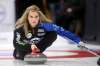 (Tim Smith/The Brandon Sun)
Jennifer Jones throws a rock at the Manitoba Scotties Tournament of Hearts at the Riverdale Community Centre in Rivers.