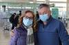 BRYCE HUNT / WINNIPEG FREE PRESS
Lujan and Madge Burakowski wait at Winnipeg James Armstrong Richardson International Airport on Monday. The couple is heading to New York to visit family they haven’t seen in three years.