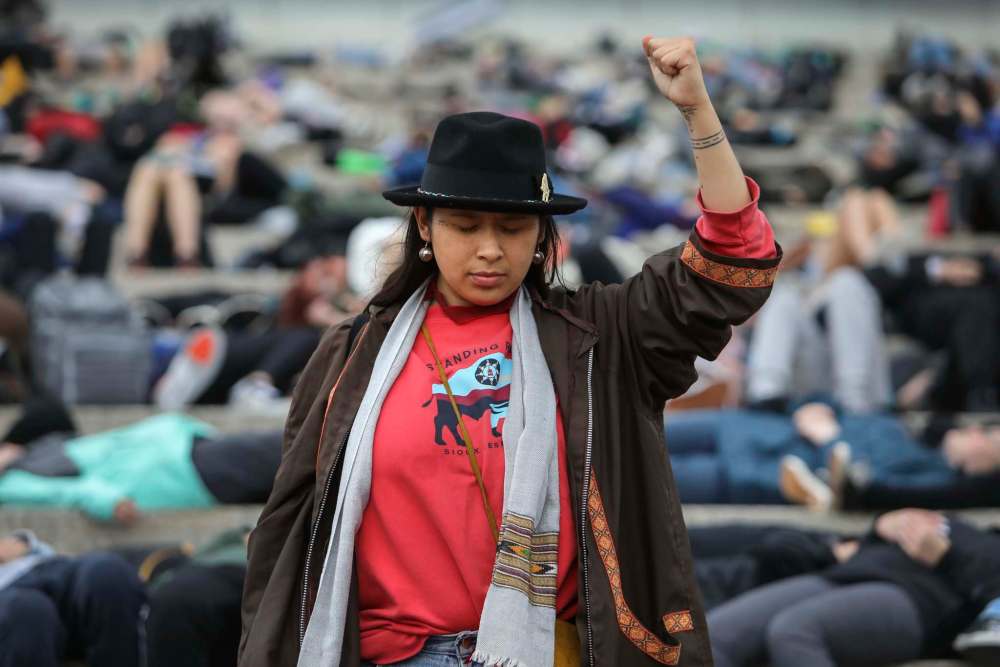 RUTH BONNEVILLE / WINNIPEG FREE PRESS FILES
Victoria Redsun at a demonstration on steps of the CMHR in September 2019.