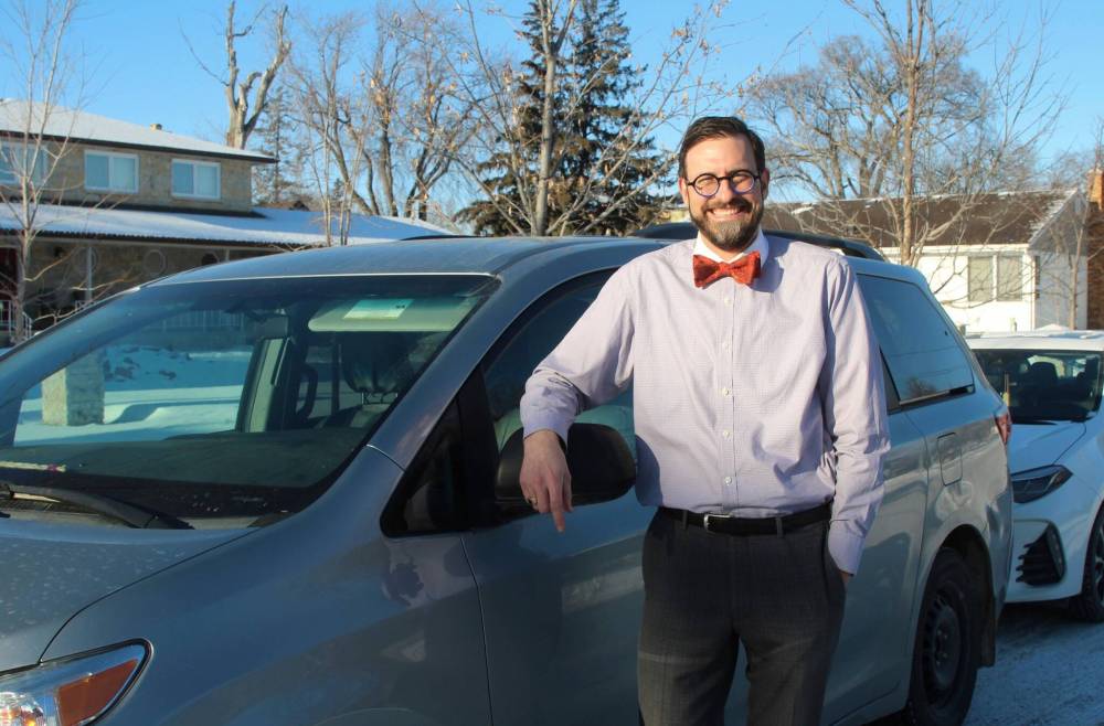 MAGGIE MACINTOSH/WINNIPEG FREE PRESS
Brett Geisel is among the trio of educators who run the roving classroom, a program that aims to support students who have a track record of poor attendance, out of the Portage Collegiate Institute.