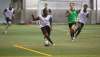 Tofa Fakunle handles the ball as Valour FC open trials finished up Thursday at the U of M Soccer Complex. Fakunle scored the lone goal of the final scrimmage. (Mike Deal / Winnipeg Free Press)