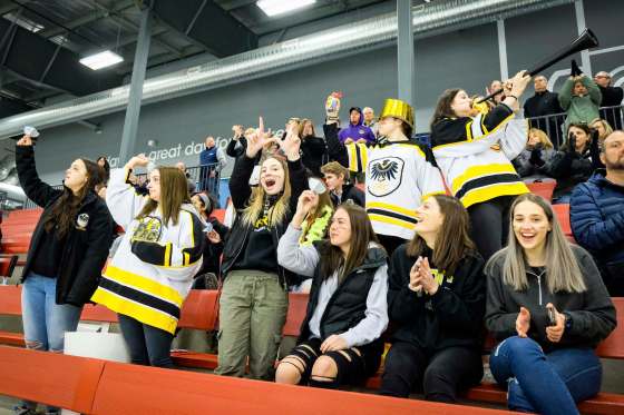Daniel Crump / Winnipeg Free PressFans of the Fort Richmond Centurions cheer as their team wins game two of the B Division High School Hockey Championship against the Murdoch Mackay Clansmen Tuesday. The series is now tied at one game each.