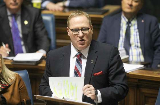 RUTH BONNEVILLE / WINNIPEG FREE PRESSManitoba Minister of Finance, Scott Fielding, reads the 2020 budget in the Legislature Thursday.