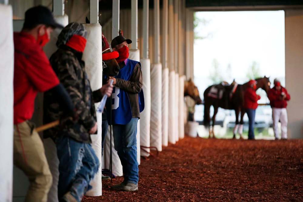 JOHN WOODS / WINNIPEG FREE PRESSHorses get ready in the paddock for race 3 at Assiniboia Downs in Winnipeg Tuesday, June 9, 2020.