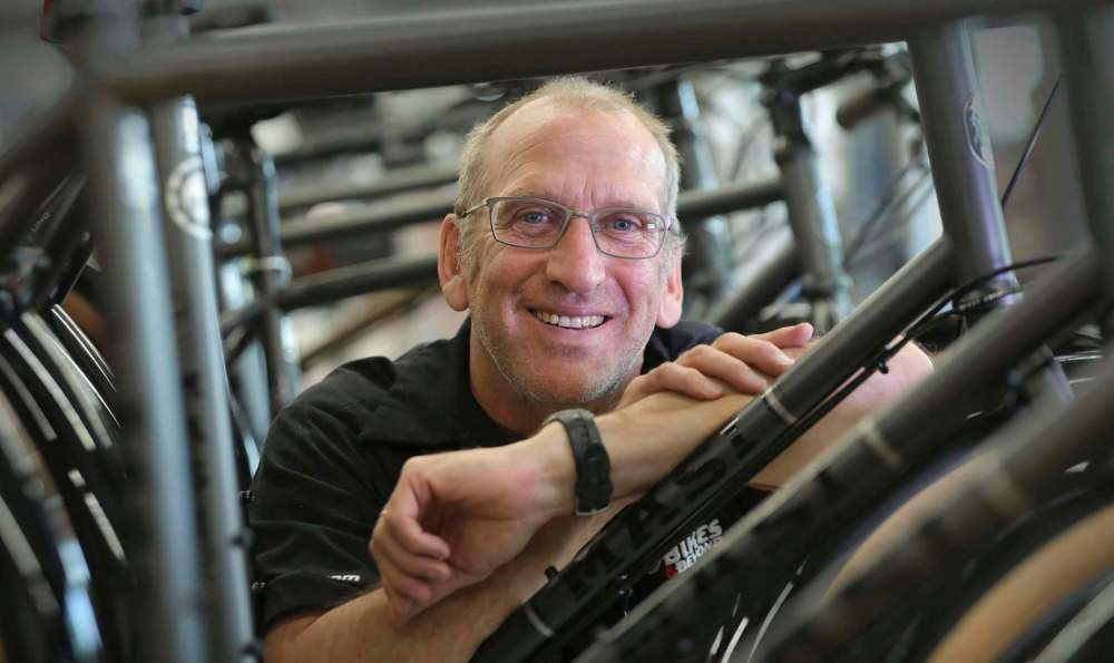 Philip Roadley, owner of Bikes & Beyond on Henderson Highway, says bike sales have surged during the pandemic. (Ruth Bonneville / Winnipeg Free Press)