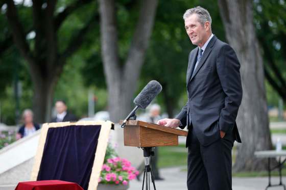 JOHN WOODS / WINNIPEG FREE PRESSPremier Brian Pallister speaks at the Manitoba Legislarure on it’s 100th birthday Wednesday.