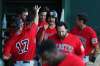 Josh Jurgens / Winnipeg Free Press
Winnipeg Goldeyes' Kevin LaChance gets congratulated by teammates in the dugout after scoring in the first inning against the St. Paul Saints in Sioux Falls on Wednesday night.