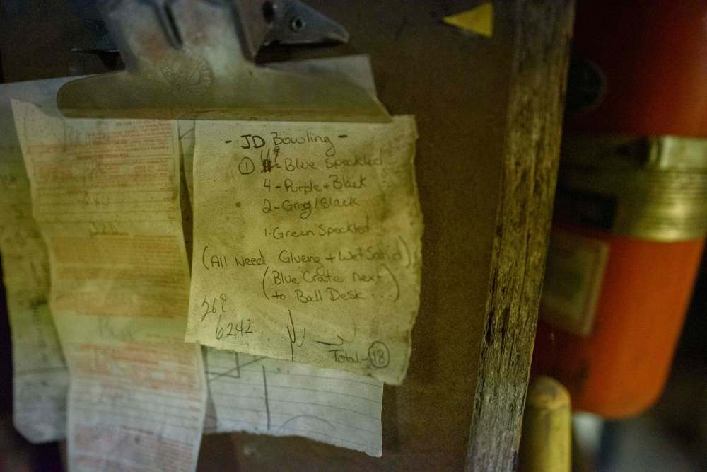 Old notes from previous owners of the Roxy Lanes bowling alley. (Jesse Boily / Winnipeg Free Press)