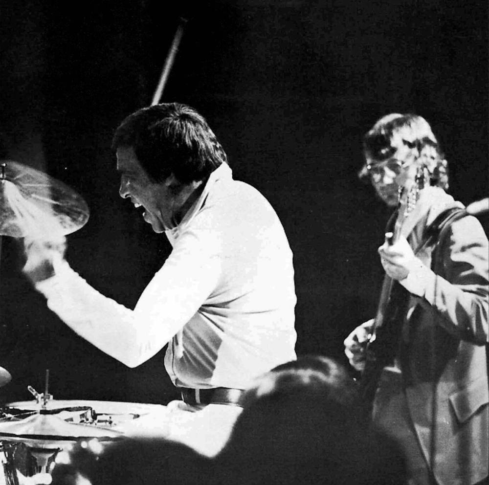 Buddy Rich in the foreground, with Paley, on bass circa 1973. (Supplied)