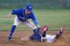 JOHN WOODS / WINNIPEG FREE PRESS
Interlake Blue Jays&rsquo; Noah Ducharme tags out Elmwood Giants&rsquo; Justin Scott as he attempts to steal second in game 2 of the Manitoba Junior Baseball League playoffs in Stonewall Tuesday.