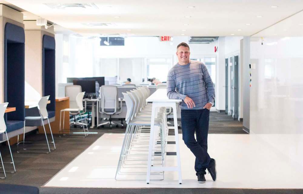 MIKAELA MACKENZIE / WINNIPEG FREE PRESS
Founder and CEO Jason Abbott at Launch Coworking on Lombard. The co-working business opened the location in March.