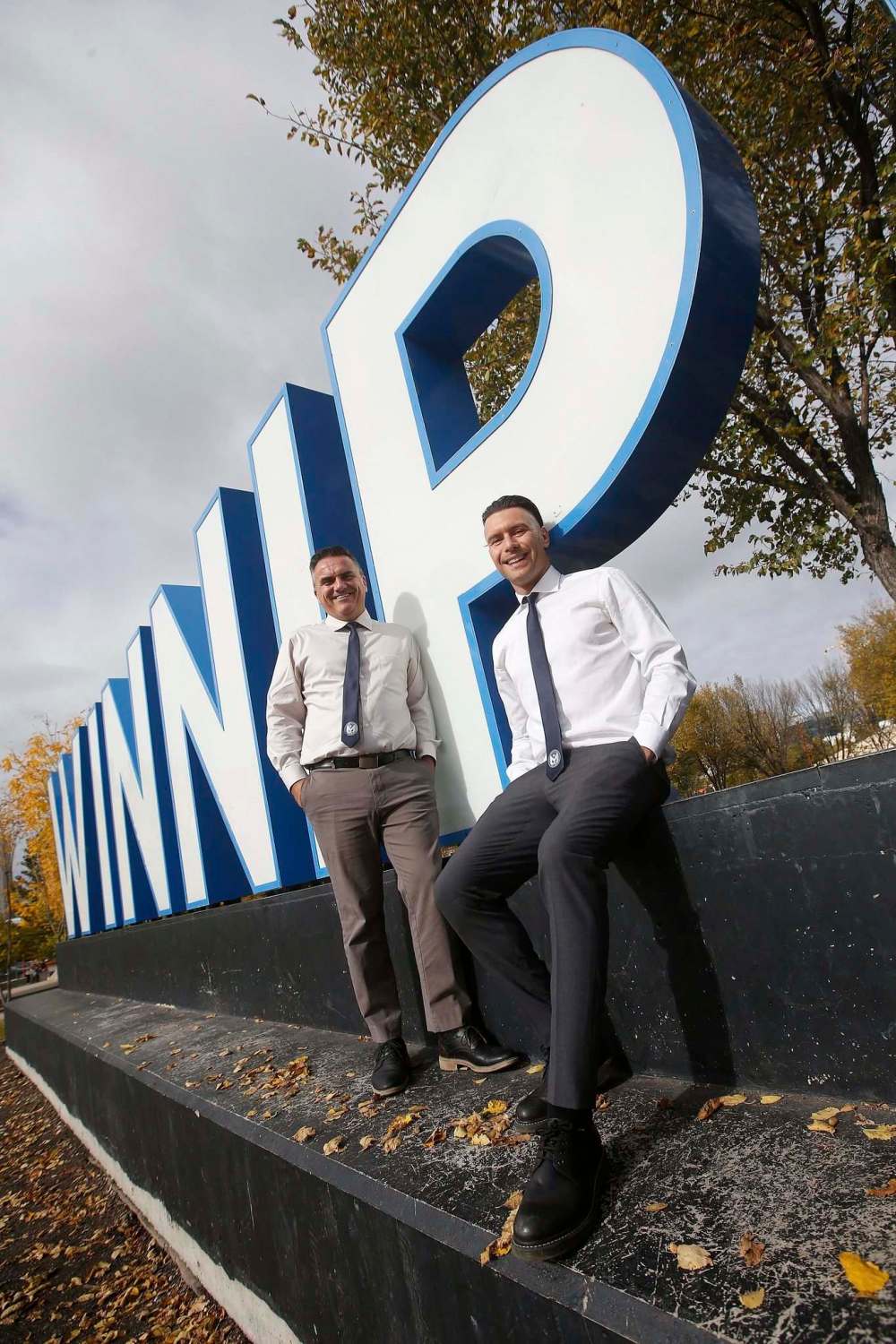 JOHN WOODS / WINNIPEG FREE PRESS
FC Manitoba manager Jorge Cabral, left, has signed striker Michele Paolucci, right, to play for the USL League Two team and help with managing it.