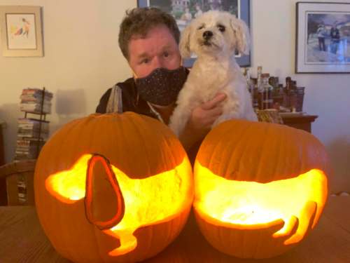 SUPPLIED
A wiener-dog jack-o-lantern in honour of dearly-departed dachshund Zoe is in the mix for pumpkin-carving competition supremacy.