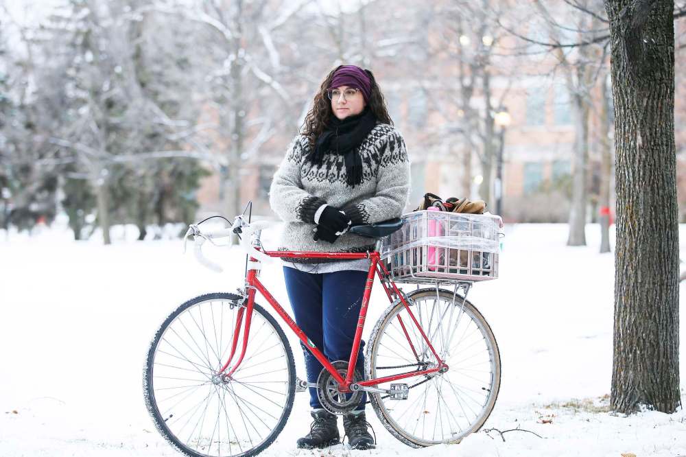 JOHN WOODS / WINNIPEG FREE PRESS
Mia Douchant is a first-time winter cyclist. Her chariot is called Red Lightning.