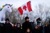 Anti-maskers protested at the Hugs Over Masks rally at AD Penner Park in Steinbach Saturday. (Daniel Crump / Winnipeg Free Press)