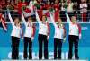 From left to right, Kirsten Wall, Dawn McEwen, Jill Officer, Kaitlyn Lawes and skip Jennifer Jones celebrate after winning the women's curling gold medal at the 2014 Winter Olympics in Sochi, Russia. The victory was the team's crowning achievment inspiring the Manitoba Curling Hall of Fame to pick them as the most notable in Manitoba&rsquo;s 150-year history. (AP Photo/Wong Maye-E)