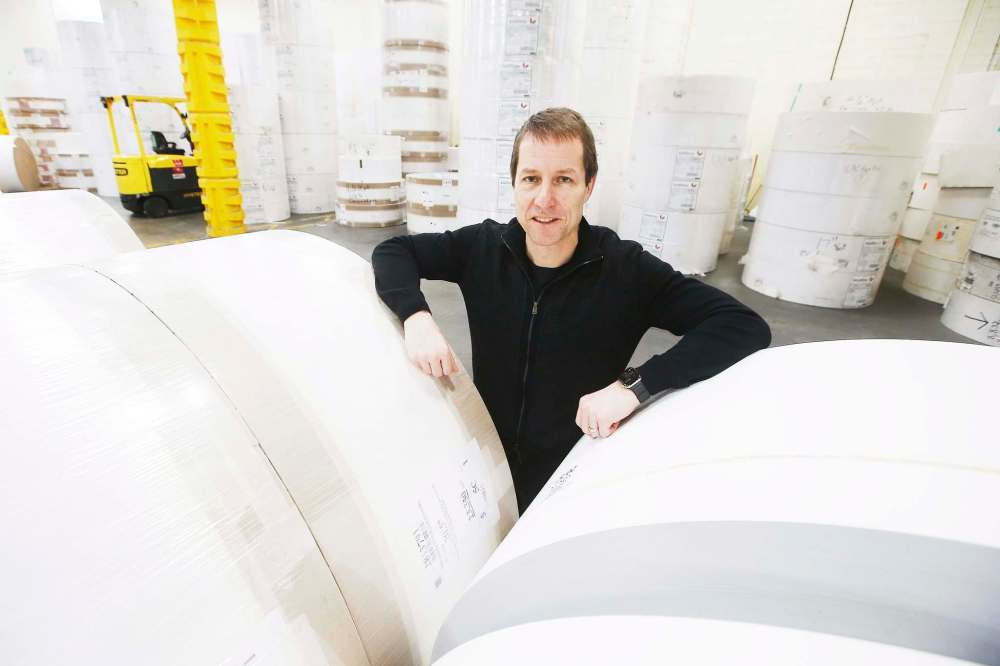 JOHN WOODS / WINNIPEG FREE PRESS
Doug Pollard, co-CEO of Pollard Banknote, at the company’s manufacturing facility in Winnipeg. ‘We are, without question, the market leader in iLottery principally in the U.S.,’ Pollard says.