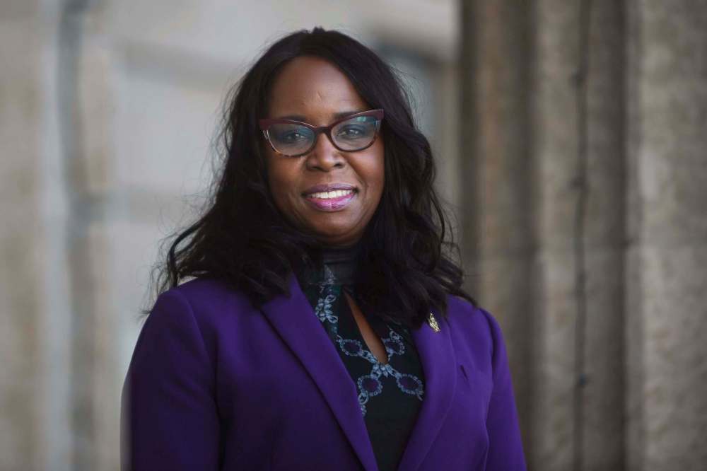 New cabinet minister, Audrey Gordon, Minister of Mental Health, Wellness and Recovery, after her first media scrum as a cabinet minister Tuesday afternoon.
210105 - Tuesday, January 05, 2021.