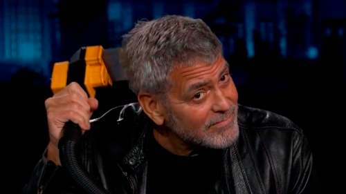 Clooney gives himself a Flowbee haircut on the Jimmy Kimmel show. (ABC)