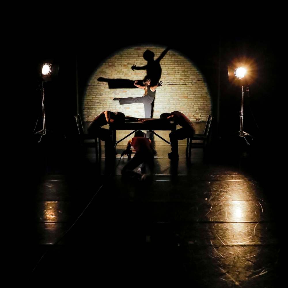 Leif Norman photo
Begin Again, choreographed by Jera Wolfe, uses light and shadow to connect Winnipeg dancers Carol-Ann Bohrn, Allison Brooks, Mark Dela Cruz and Kira Hofmann.