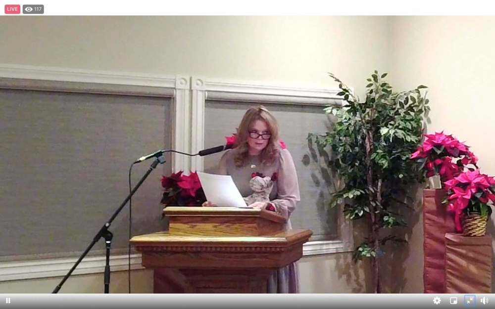 Susan Crichton speaks at her father’s funeral via Facebook Live.