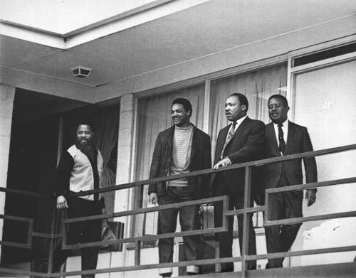 Charles Kelly / The Associated Press Files
Martin Luther King Jr., second from right, stands with other civil rights leaders at the Lorraine Motel in Memphis, Tenn. on April 3, 1968, a day before he was assassinated.