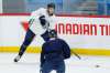 JOHN WOODS / WINNIPEG FREE PRESS
Winnipeg Jets' Pierre-Luc Dubois (13) makes the pass at practice in Winnipeg on Sunday, February 7, 2021.
