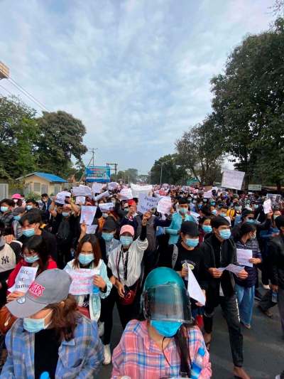 Courtesy World Kachin Congress

On Monday, thousands took to the streets of Myitkyina, the Kachin State capital, to protest the military coup in Myanmar.