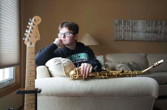 RUTH BONNEVILLE / WINNIPEG FREE PRESSReid Hepworth hasn’t played his saxophone with a band since last March. At home, virtual concert band classes just aren’t the same, he says.
