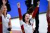 Team Canada skip Kerri Einarson celebrates after defeating Team Ontario in the final at the Scotties Tournament of Hearts in Calgary, Alta., Sunday. (Jeff McIntosh / The Canadian Press)