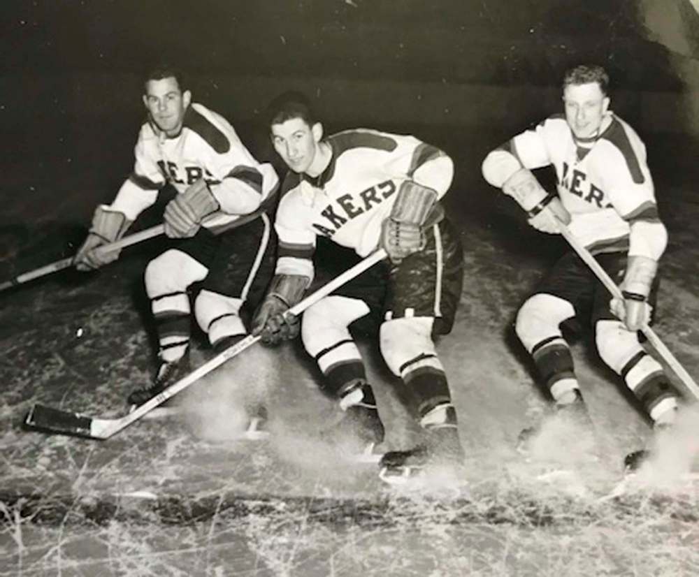 SUPPLIED
Balagus (centre) played centre for the Warroad Lakers in Minnesota for 13 years.