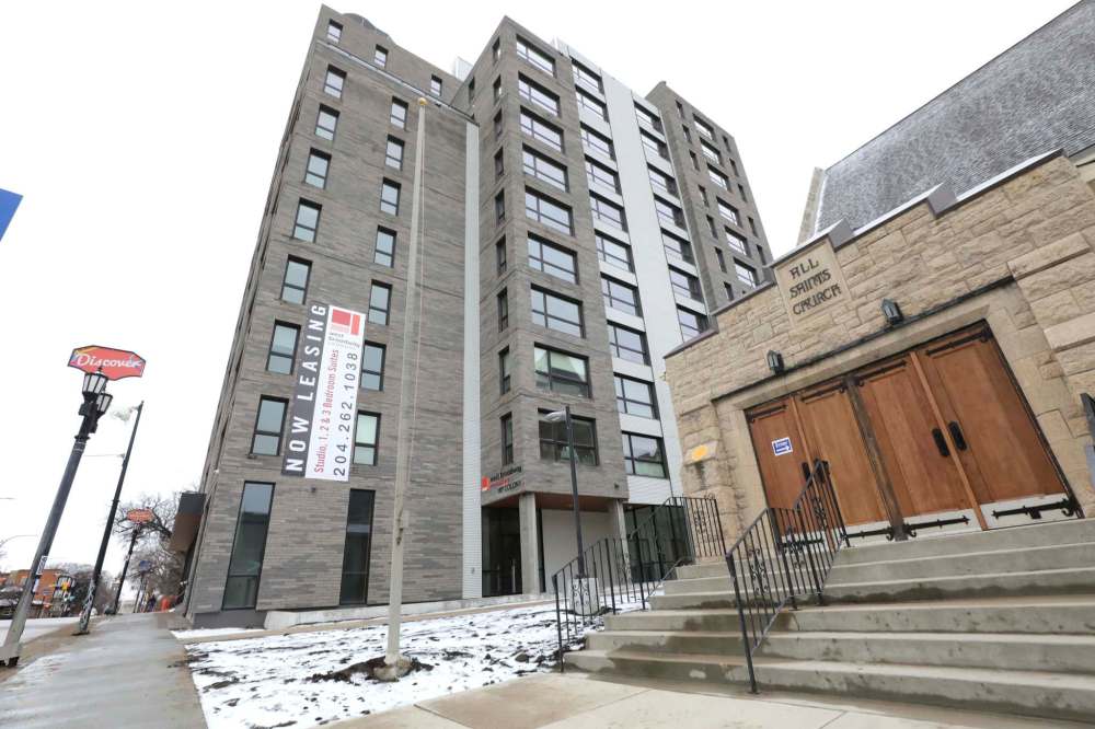 The newly constructed West Broadway Commons is a mixed-income, affordable housing complex built in part with All Saints Church at 175 Colony St. (Ruth Bonneville / Winnipeg Free Press)