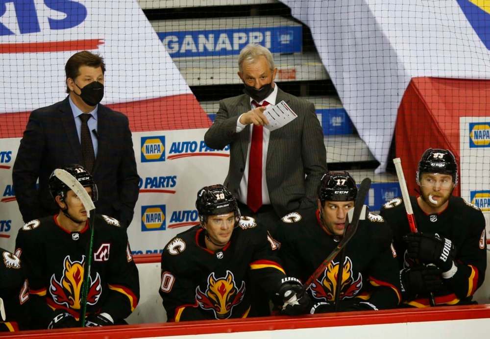 Calgary Flames head coach Darryl Sutter was hired by Calgary general manager Brad Treliving in early March, replacing head coach Geoff Ward. THE CANADIAN PRESS/Todd Korol
