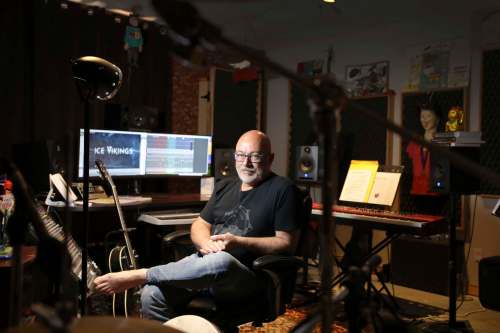 Mitch Dorge of Crash Test Dummies fame creates the score that moves the action forward on TV show Ice Vikings, produced by Farpoint Films. (Ruth Bonneville / Winnipeg Free Press)