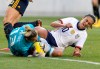 United States forward Carli Lloyd (10) slides into Spain goalkeeper Sandra Paños (13) who makes a save during the first half of a SheBelieves Cup soccer match Sunday, March 8, 2020, in Harrison, N.J. (AP Photo/Bill Kostroun)
