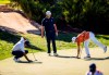 Jason Day, from left, Jon Rahm, and Andrew Landry prepare for putt shots at the 13th green during the third round of the CJ Cup golf tournament at Shadow Creek Golf Course, Saturday, Oct. 17, 2020, in North Las Vegas. (Chase Stevens/Las Vegas Review-Journal via AP)