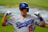 FILE - Los Angeles Dodgers' Austin Barnes celebrates a home run during the sixth inning in Game 3 of the baseball World Series against the Tampa Bay Rays in Arlington, Texas, in this Friday, Oct. 23, 2020, file photo. Catcher Austin Barnes and the World Series champion Los Angeles Dodgers avoided a salary arbitration hearing when they agreed to a $4.3 million, two-year contract. (AP Photo/Eric Gay, File)