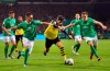 Dortmund's Giovanni Reyna, middle, moves the ball against Werder's Marco Friedl, left, and Niklas Moisander, right, during a soccer game, Tuesday, Feb. 4, 2020 in Bremen, Germany. (David Hecker/dpa via AP)