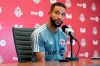 FILE - In this Nov. 13, 2019, file photo, Toronto FC soccer player Justin Morrow speaks to the media during an end of season availability in Toronto. A group of African American Major League Soccer players have formed a coalition to address systematic racism in their communities and bring about change within the league. The coalition is the result of an Instagram group formed after the death of George Floyd at the hands of Minneapolis police, which spawned a wave of nationwide protests against racism and policy brutality. Started by Toronto FC defender Justin Morrow, the group grew to some 70 MLS players, who decided to act and the Black Players Coalition of MLS was born. (Chris Young/The Canadian Press via AP, File)
