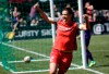 FILE - In this April 15, 2017, file photo, Portland Thorns forward Christine Sinclair celebrates scoring a goal during the second half of their NWSL soccer match against the Orlando Pride in Portland, Ore. The National Women's Soccer League opens its Challenge Cup tournament on Saturday, June 27, 2020, and the pressure is on as the first professional team sport in the United States to play amid the coronavirus pandemic. (AP Photo/Don Ryan, File)