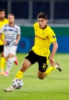 FILE - In this Sept. 14, 2020, file photo, Dortmund's Giovanni Reyna plays during a first round German Soccer Cup match against MSV Duisburg in Duisburg, Germany. Gio Reyna, a son of former U.S. captain Claudio Reyna, got his first call-up to the U.S. national soccer team. The Borussia Dortmund midfielder is part of a 24-man roster for exhibitions at Wales on Nov. 12 and against Panama four days later in Austria. (AP Photo/Martin Meissner, File)