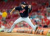 FILE - Cleveland Indians relief pitcher Cody Allen throws against the Cincinnati Reds during the eighth inning of a baseball game, in Cincinnati, in this Aug. 15, 2018, file photo. Cody Allen, the Cleveland Indians' career saves leader and an underappreciated closer for the team, has retired. The team announced Allen's retirement Wednesday, Feb. 17, 2021, on Twitter, posting: “From a 23rd round draft pick to the franchise saves (leader). Congrats on a great career, Cody.” (AP Photo/Gary Landers, File)